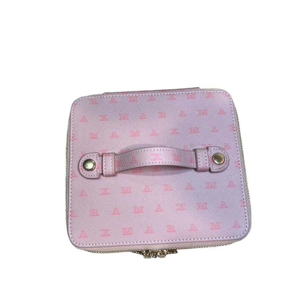 Max Mara Pink Monogram Pattern Vanity Case With Top Handle Zip Closure VIP Gift